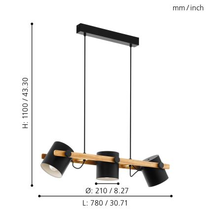 Eglo - Candeeiro suspenso 3xE27/60W/230V - FSC certificado