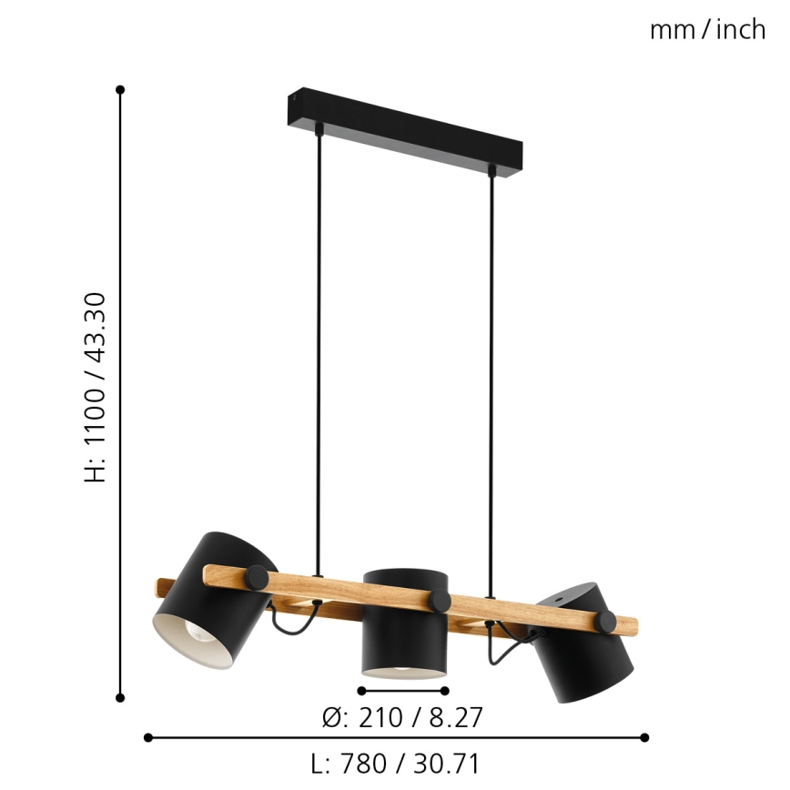 Eglo - Candeeiro suspenso 3xE27/60W/230V - FSC certificado
