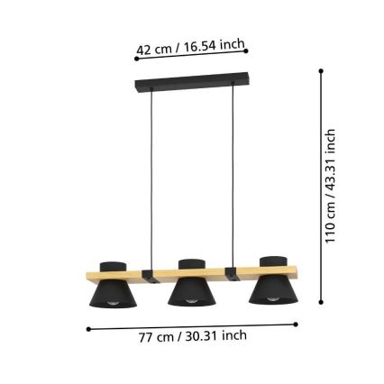 Eglo - Candelabro suspenso 3xE27/15W/230V
