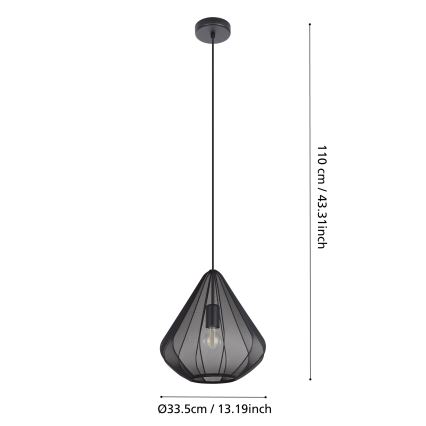 Eglo - Candeeiro suspenso 1xE27/40W/230V diâmetro 33,5 cm preto