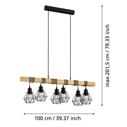 Eglo - Candeeiro suspenso TOWNSHEND 6xE27/60W/230V - FSC certificado