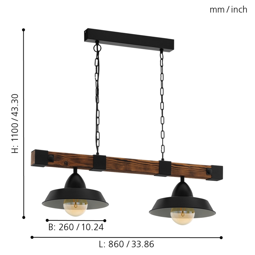 Eglo - Candeeiro suspenso 2xE27/60W/230V - FSC certificado