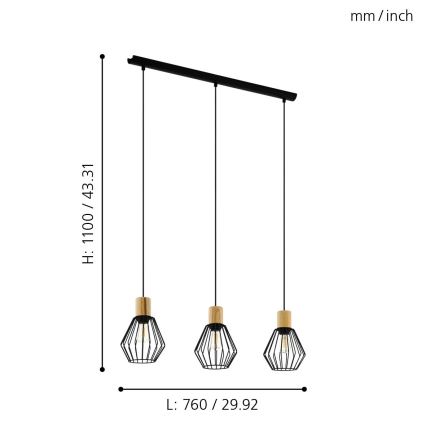 Eglo - Candeeiro suspenso 3xE27/60W/230V - FSC certificado