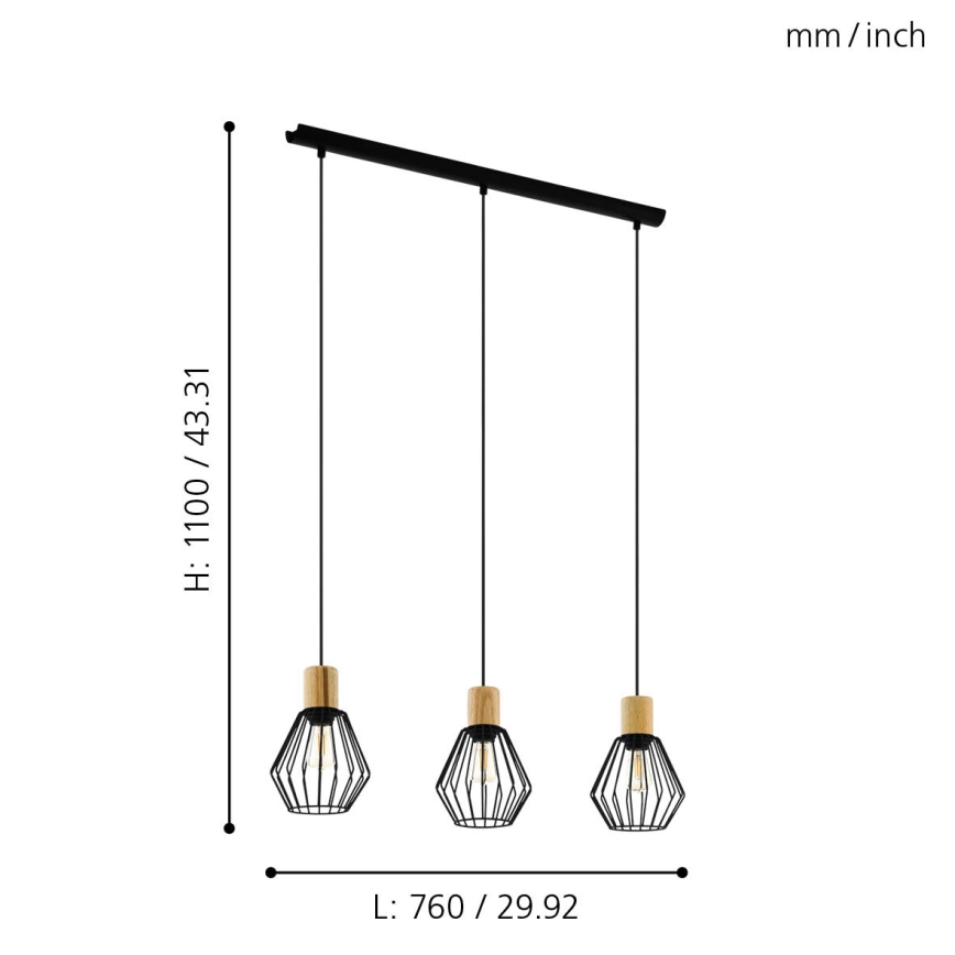 Eglo - Candeeiro suspenso 3xE27/60W/230V - FSC certificado
