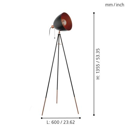Eglo - Candeeiro para chão CHESTER 1xE27/60W/230V