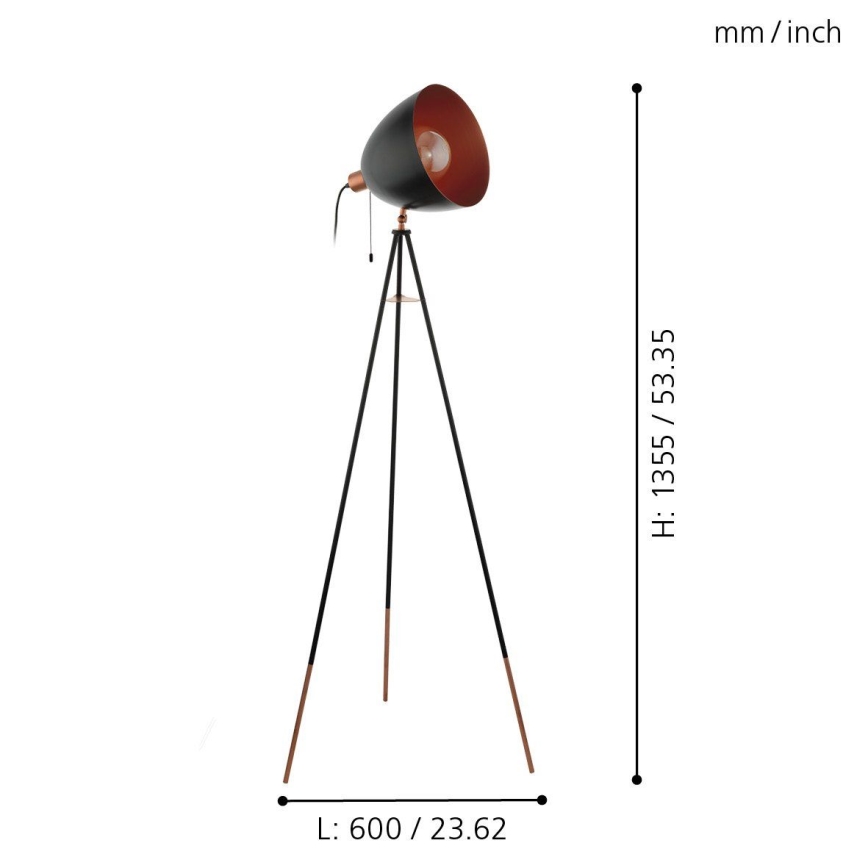 Eglo - Candeeiro para chão CHESTER 1xE27/60W/230V