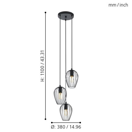 Eglo - Candelabro 3xE27/60W/230V