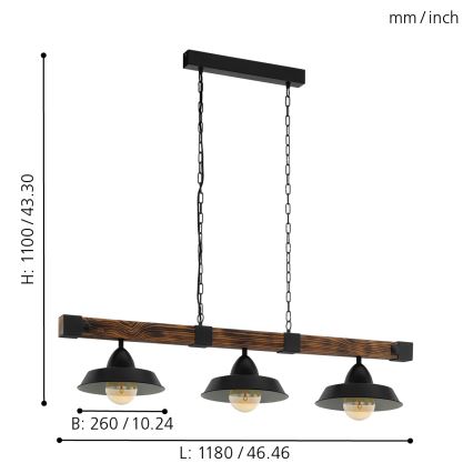 Eglo - Candelabro numa corrente 3xE27/60W/230V