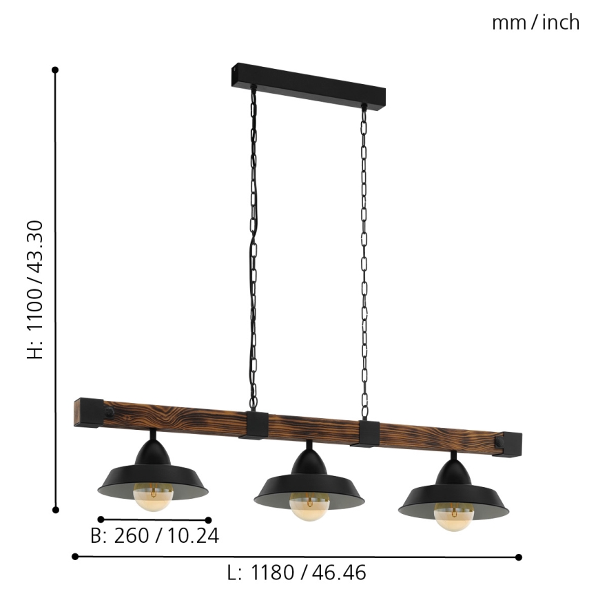 Eglo - Candelabro numa corrente 3xE27/60W/230V