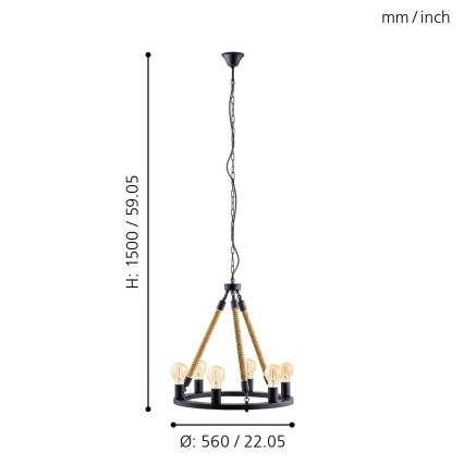 Eglo 49694 - Candelabro numa corrente FINDLAY 6xE27/60W