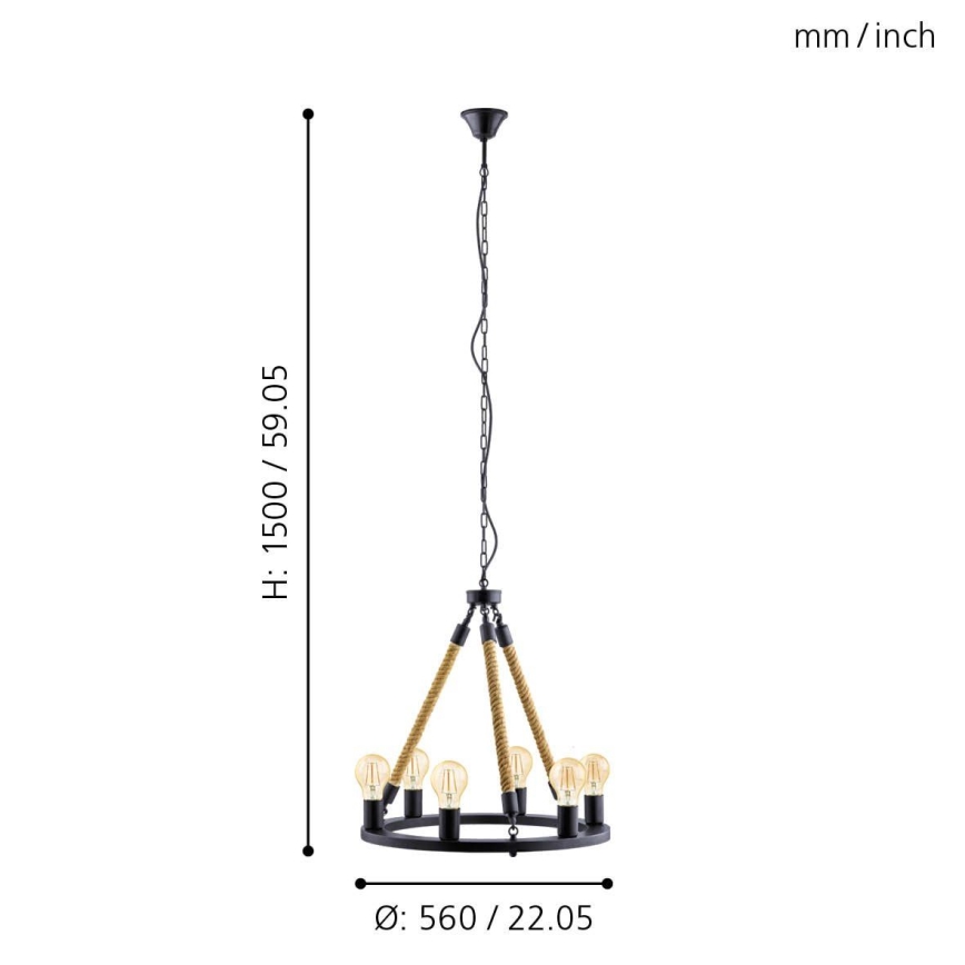Eglo 49694 - Candelabro numa corrente FINDLAY 6xE27/60W