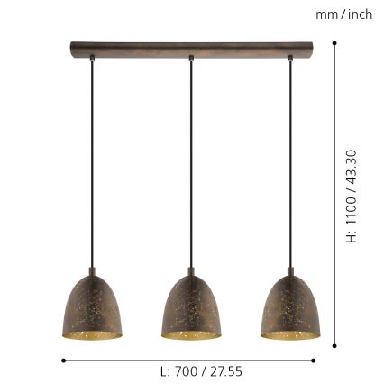 Eglo - Luz pendente 3xE27/60W