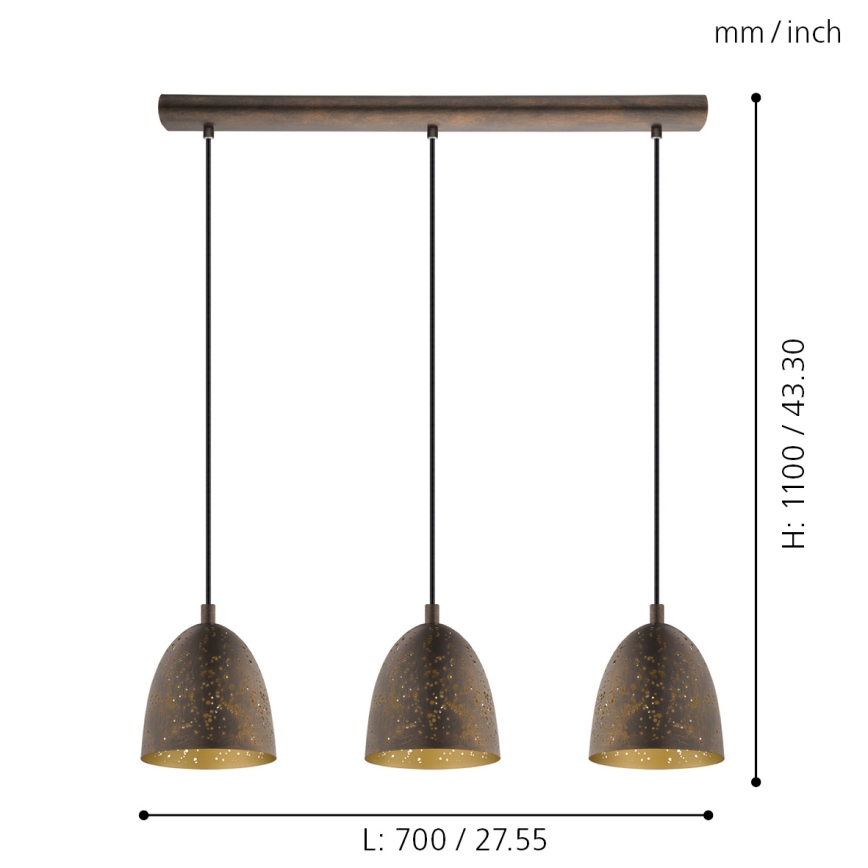 Eglo - Luz pendente 3xE27/60W
