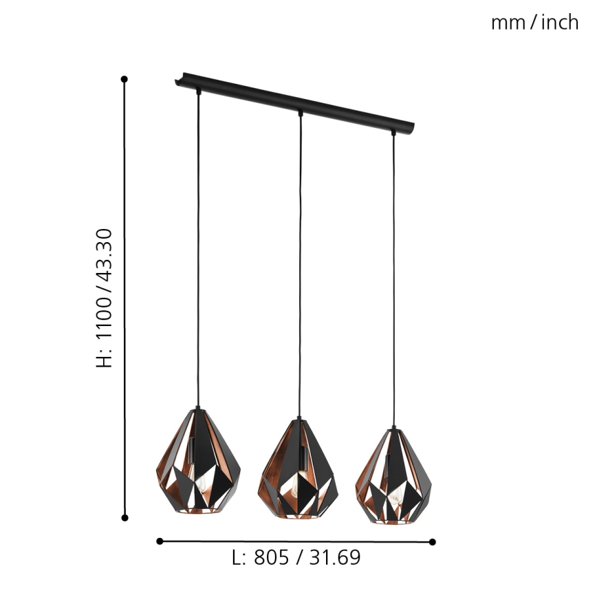 Eglo - Luz pendente 3xE27/60W/230V