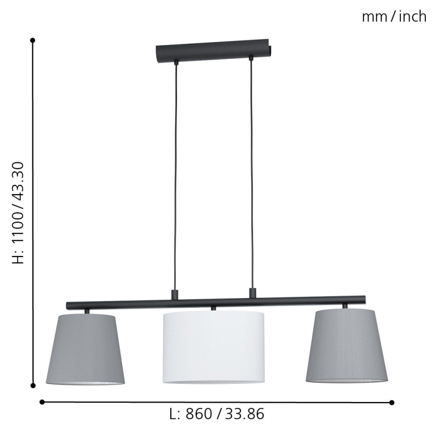 Eglo 55207 - Candeeiro suspenso ALMEIDA 3xE14/25W/230V cinzento