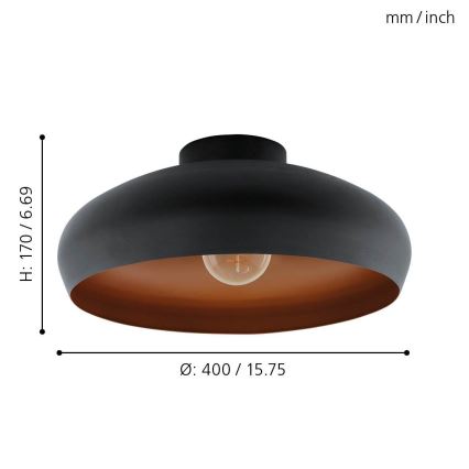 Eglo 55248 - Iluminação de teto MOGANO 1xE27/60W/230V preto