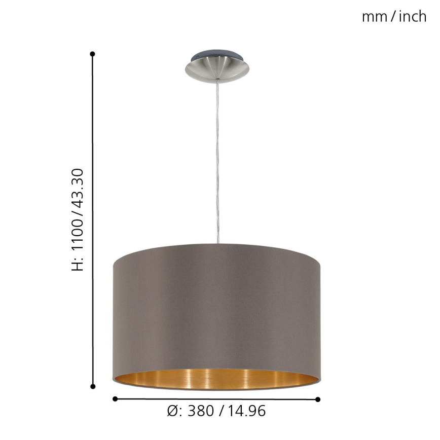 Eglo 55269 - Candeeiro suspenso MASERLO 1xE27/60W/230V castanho