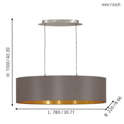 Eglo 55271 - Candeeiro suspenso MASERLO 2xE27/60W/230V castanho