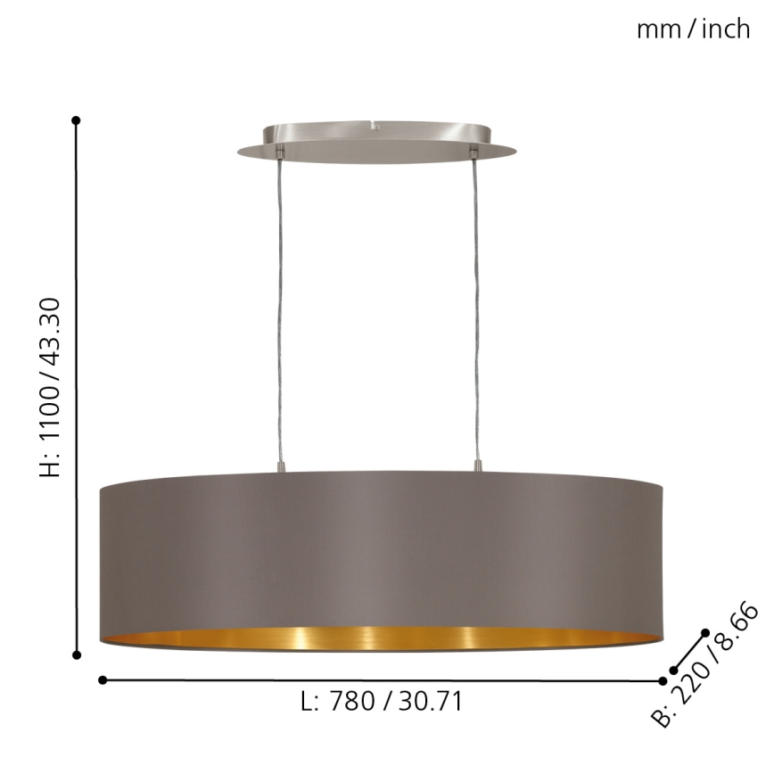 Eglo 55271 - Candeeiro suspenso MASERLO 2xE27/60W/230V castanho
