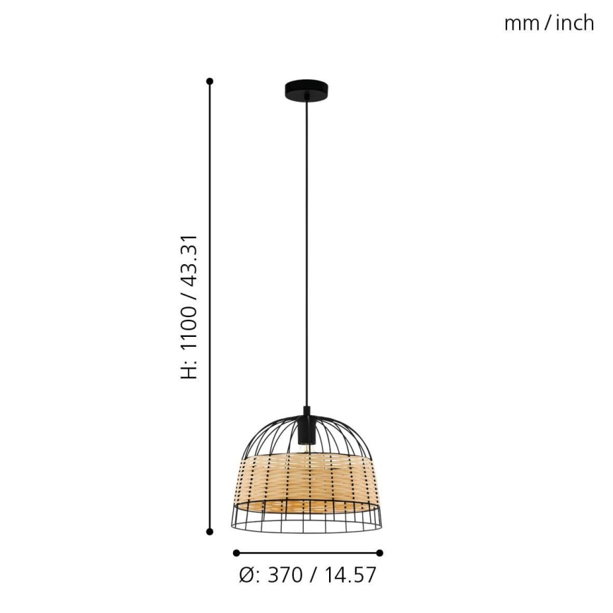 Eglo 55709 - Candeeiro suspenso ANWICK 1xE27/40W/230V vime
