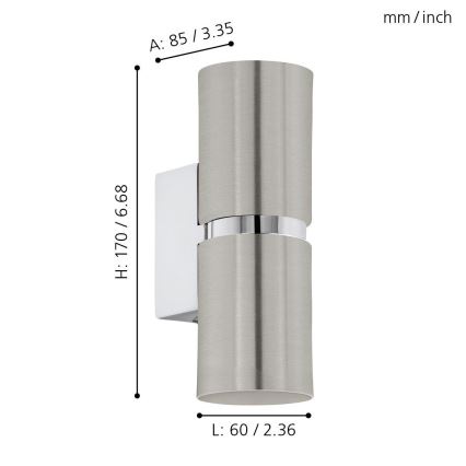Eglo 64794 - Iluminação de parede LED PASSA PRO 2xGU10/3,3W/230V 3000K cromado mate