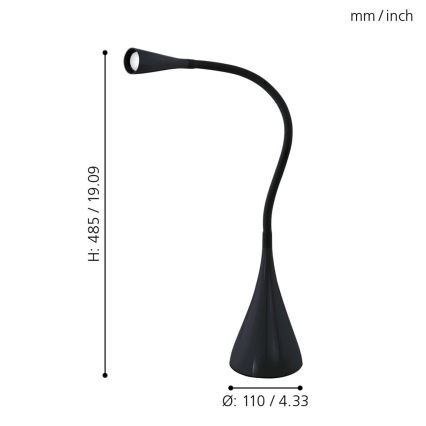 Eglo 64975 -Candeeiro de mesa LED flexível com regulação SNAPORA PRO LED/3,5W/230V 3000K preto