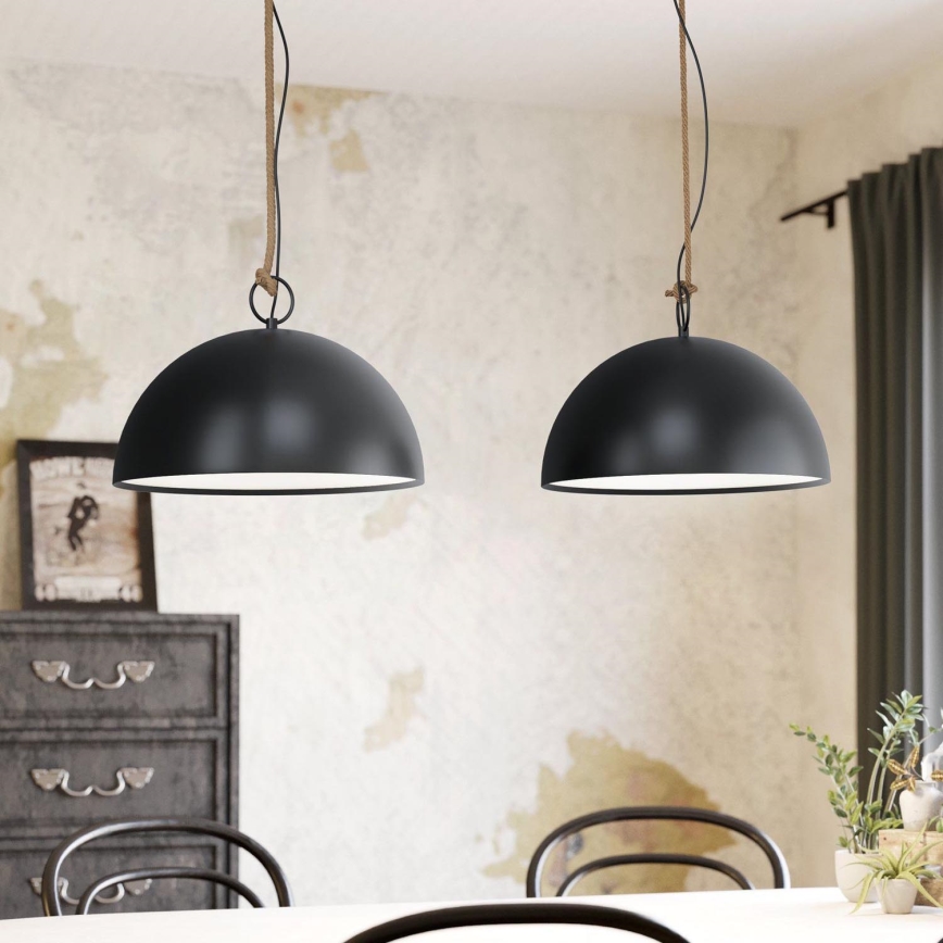 Eglo 78444 - Candeeiro suspenso HODSOLL 2xE27/40W/230V preto/castanho