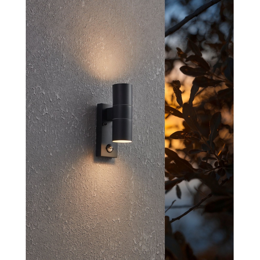 Eglo 79545- Iluminação de parede exterior LED com sensor ARAPONGAS 2xGU10/2,8W/230V IP44 preto