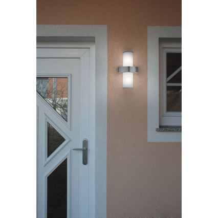EGLO - Luz de parede de exterior 2xE27/60W prata / branco IP44