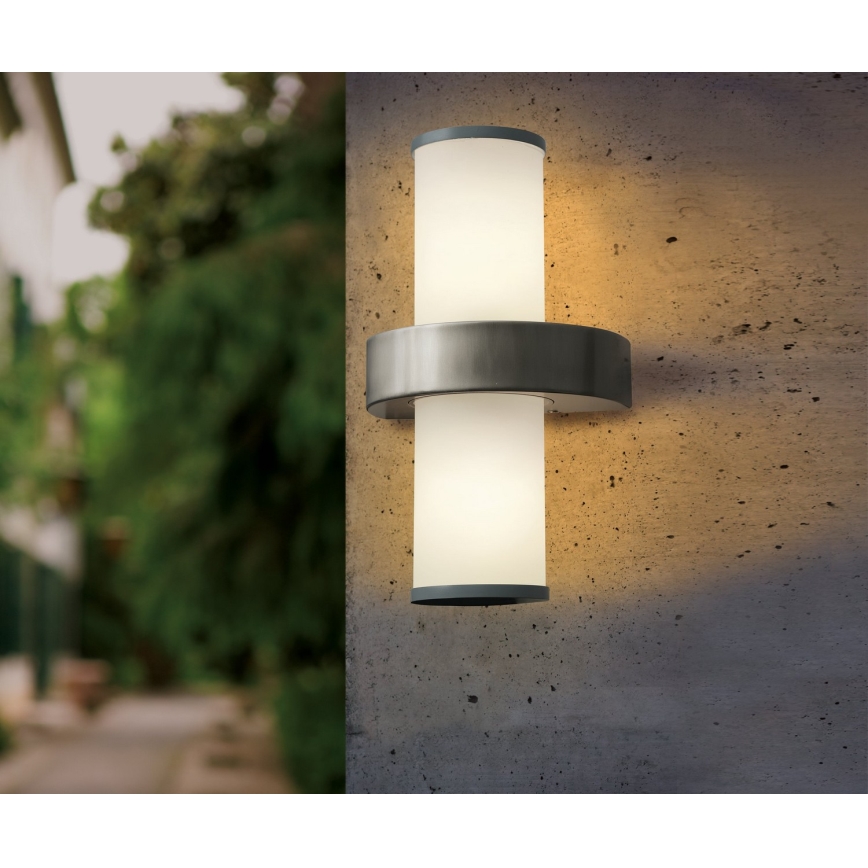 EGLO - Luz de parede de exterior 2xE27/60W prata / branco IP44