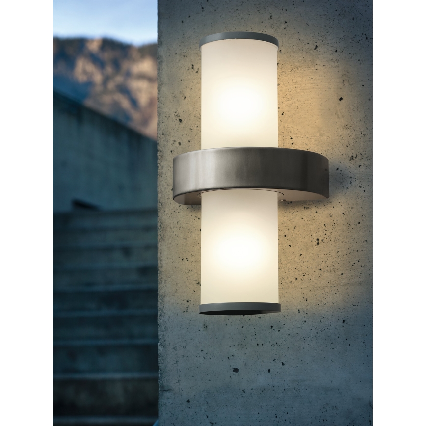 EGLO - Luz de parede de exterior 2xE27/60W prata / branco IP44