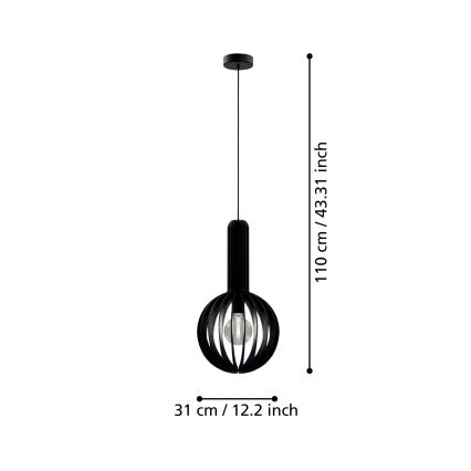 Eglo - Candelabro suspenso 1xE27/40W/230V diâmetro 31 cm preto