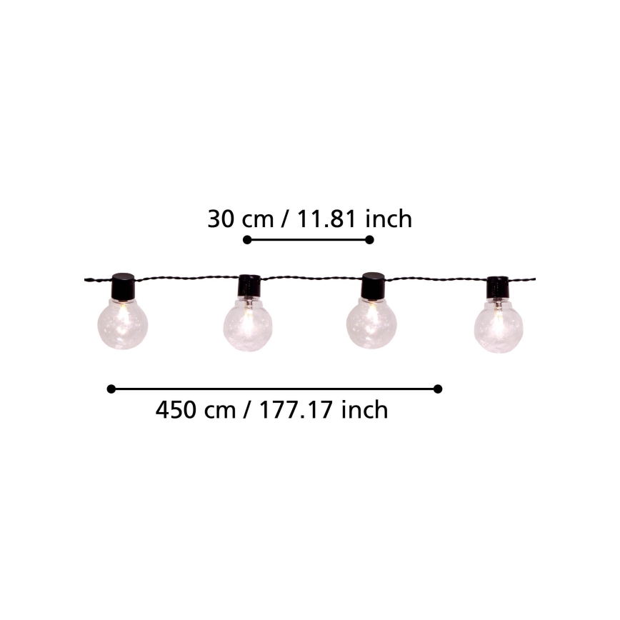 Eglo - Corrente decorativa exterior LED 16xLED/0,064W/24V IP44 preta