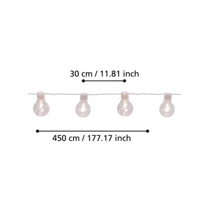 Eglo - Corrente decorativa exterior LED 16xLED/0,064W/24V IP44 branco