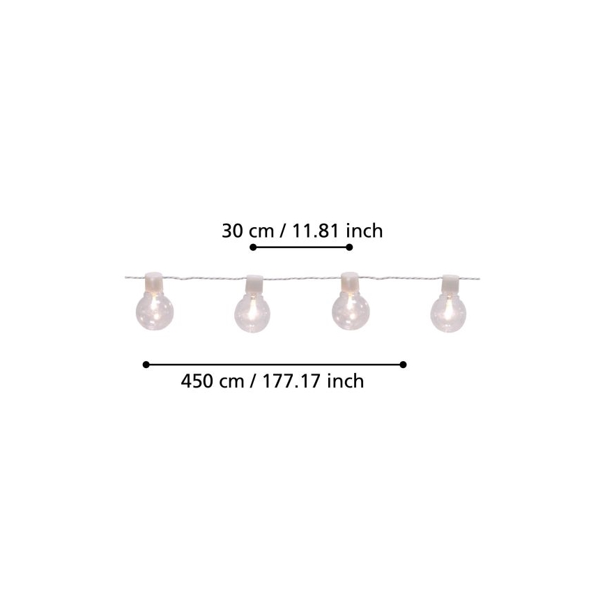 Eglo - Corrente decorativa exterior LED 16xLED/0,064W/24V IP44 branco