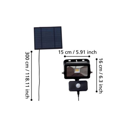 Eglo - Holofote solar LED com sensor 15xLED/0,03W/3,7V IP44