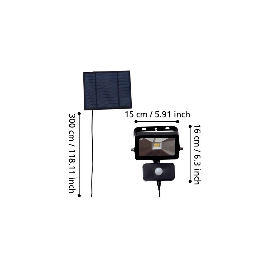 Eglo - Holofote solar LED com sensor 15xLED/0,03W/3,7V IP44