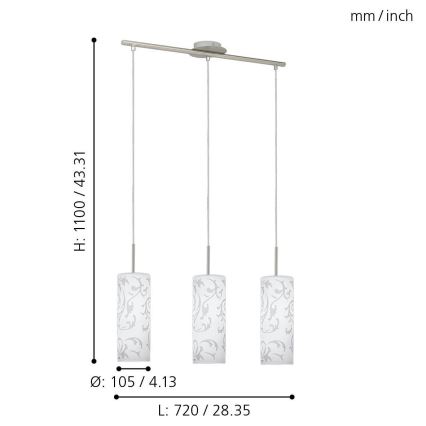 EGLO - Candelabro pendente 3xE27/60W/230V