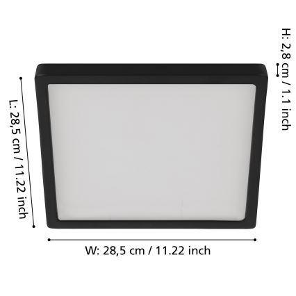Eglo - Luminária de teto LED regulável LED/20,5W/230V preta 28,5x28,5 cm
