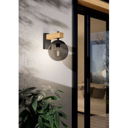 Eglo - Iluminação de parede exterior 1xE27/40W/230V preto/madeira IP44