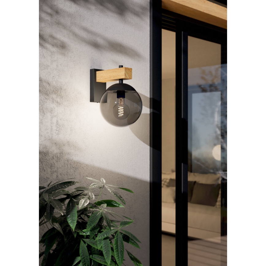 Eglo - Iluminação de parede exterior 1xE27/40W/230V preto/madeira IP44
