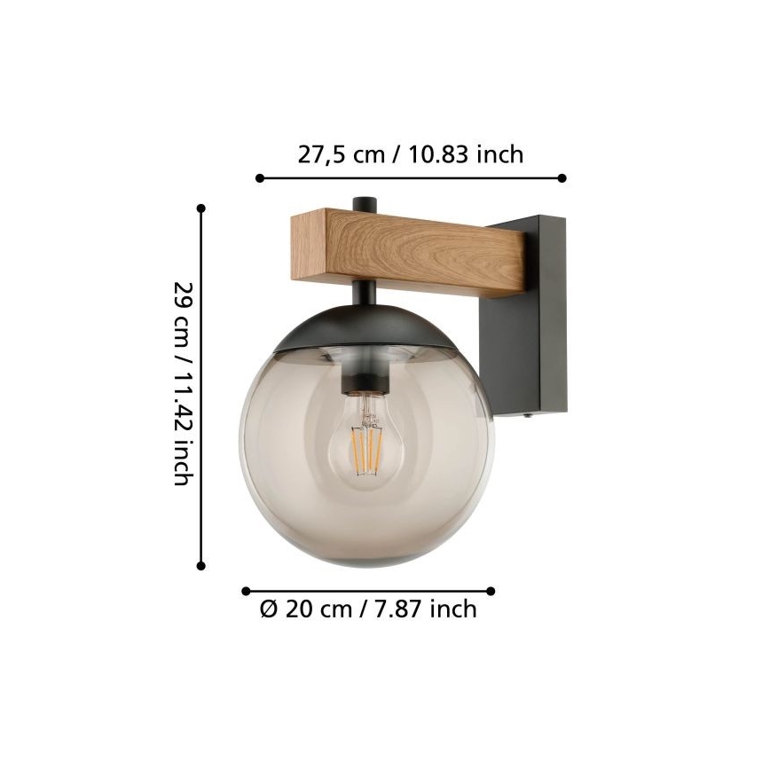 Eglo - Iluminação de parede exterior 1xE27/40W/230V preto/madeira IP44