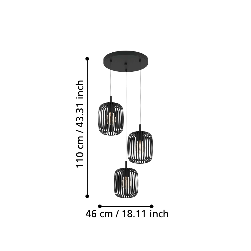 Eglo - Candelabro suspenso 3xE27/40W/230V preto