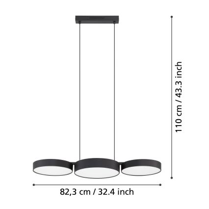 Eglo - LED RGBW Candelabro suspenso com regulação 3xLED/7,5W/230V 2700-6500K preto