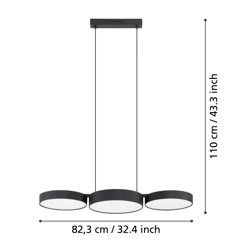 Eglo - LED RGBW Candelabro suspenso com regulação 3xLED/7,5W/230V 2700-6500K preto