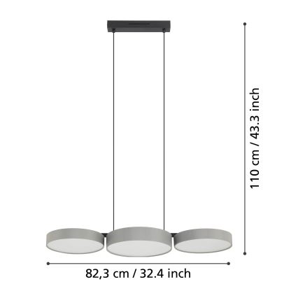 Eglo - LED RGBW Candelabro suspenso com regulação 3xLED/7,5W/230V 2700-6500K cinzento