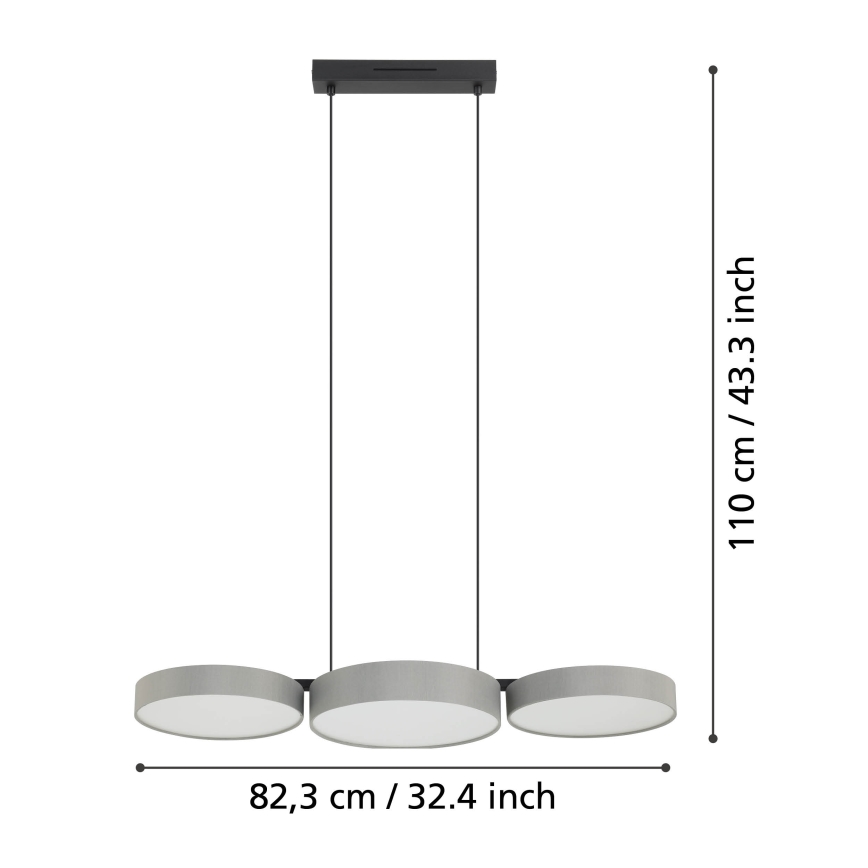 Eglo - LED RGBW Candelabro suspenso com regulação 3xLED/7,5W/230V 2700-6500K cinzento