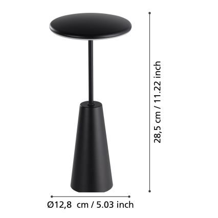 Eglo - Candeeiro de exterior LED tátil com regulação LED/2,8W/5V 2400K/3000K/4000K 5200 mAh IP54 preto