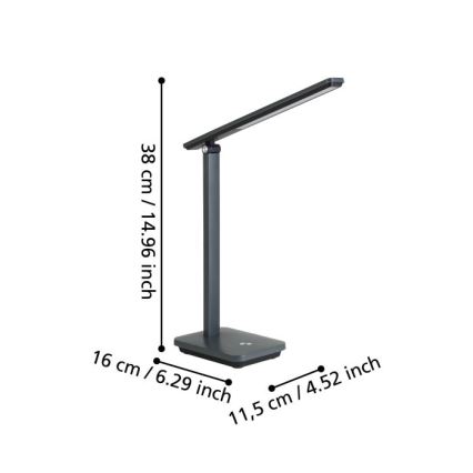 Eglo - LED Candeeiro de mesa recarregável com regulação LED/3,6W/5V 1800mAh cinzento