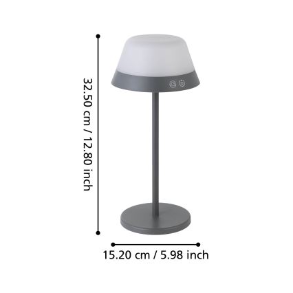Eglo - Candeeiro de exterior LED RGBW tátil regulável 2em1 LED/1,5W/5V 2600 mAh IP54 cinzento